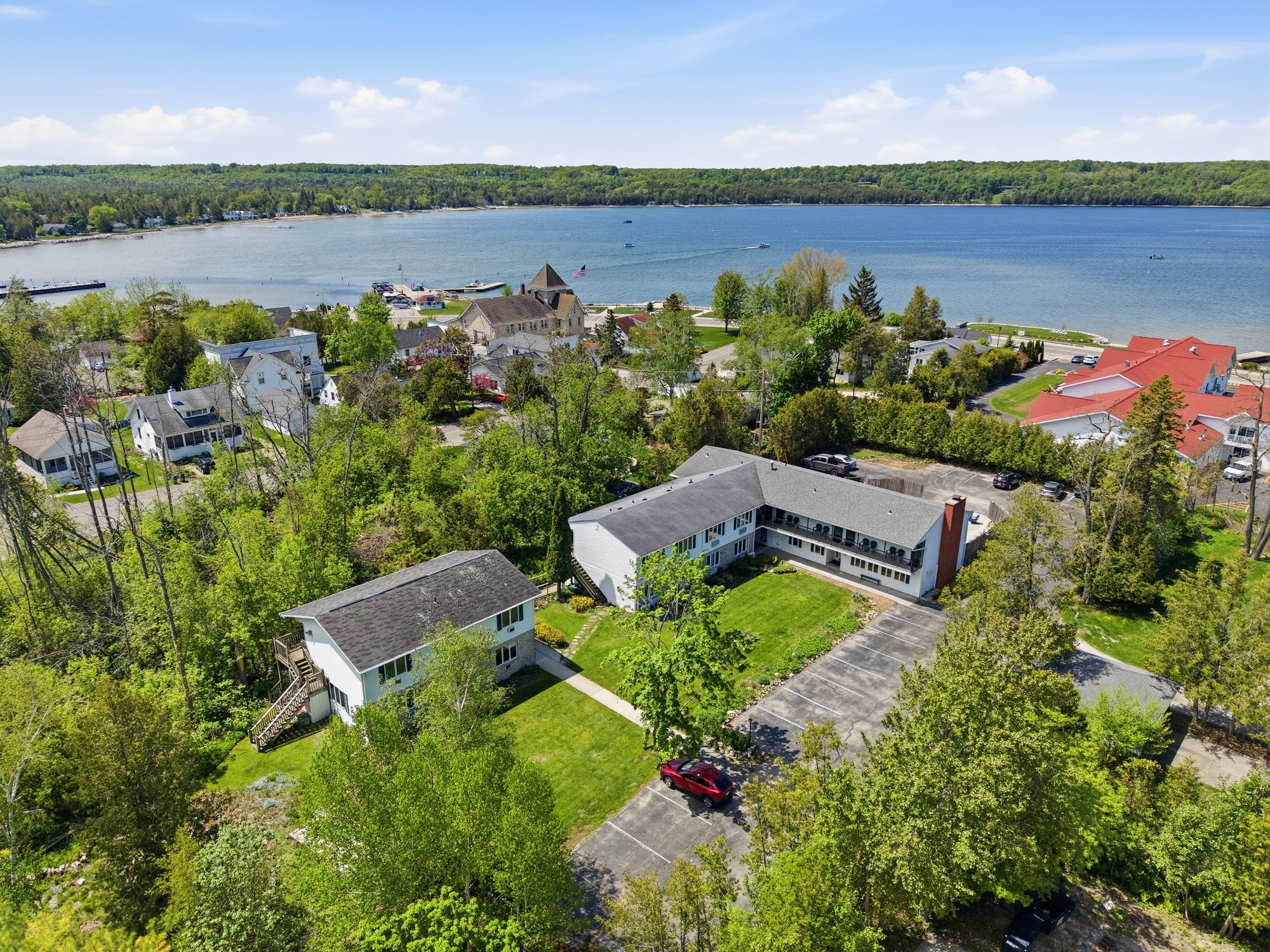Aerial view of The Wilder Inn and Eagle Harbor, Ephraim WI