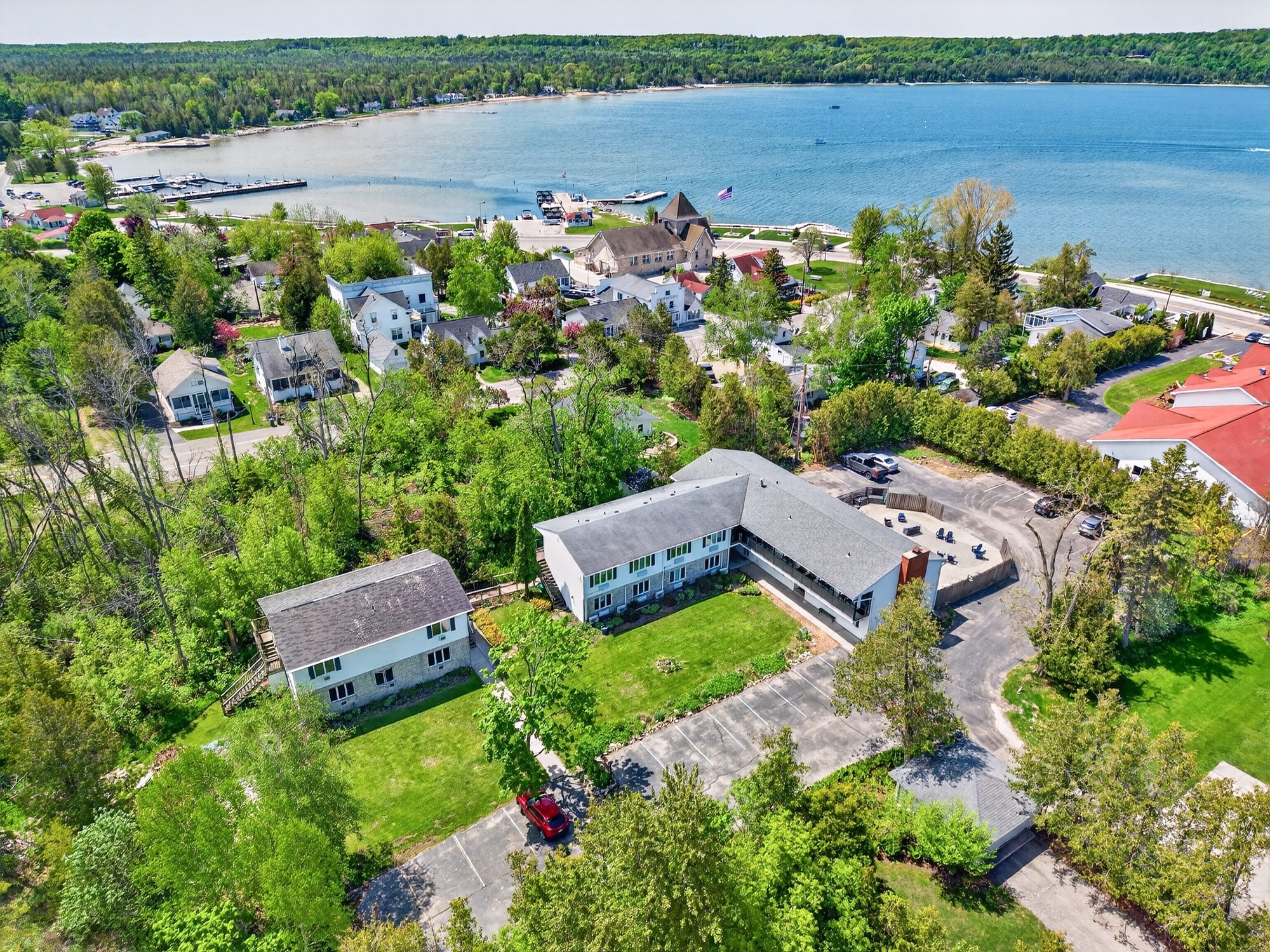 Aerial view of The Wilder Inn and Eagle Harbor, Ephraim WI