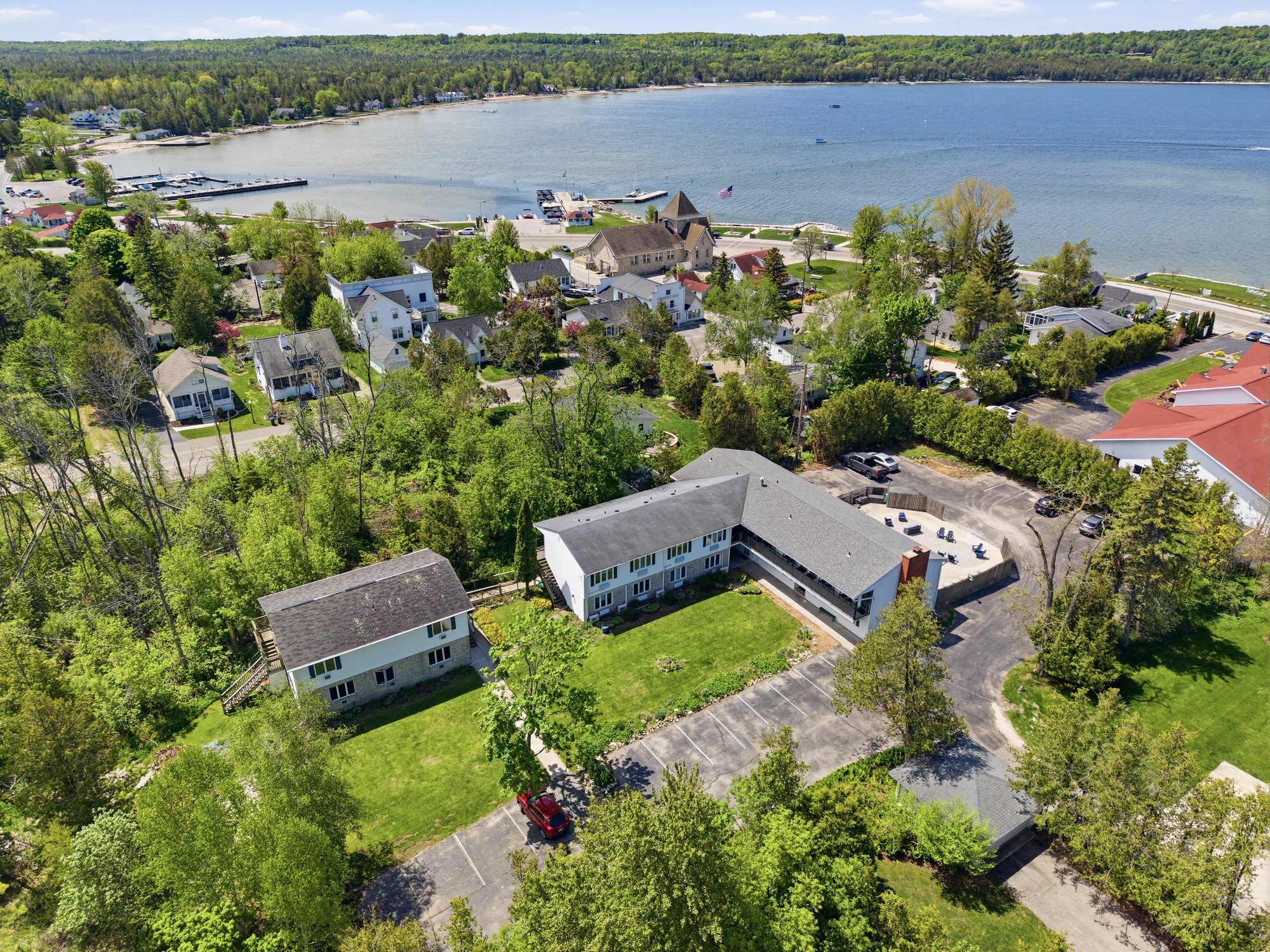 Aerial view of The Wilder Inn and Eagle Harbor, Ephraim WI