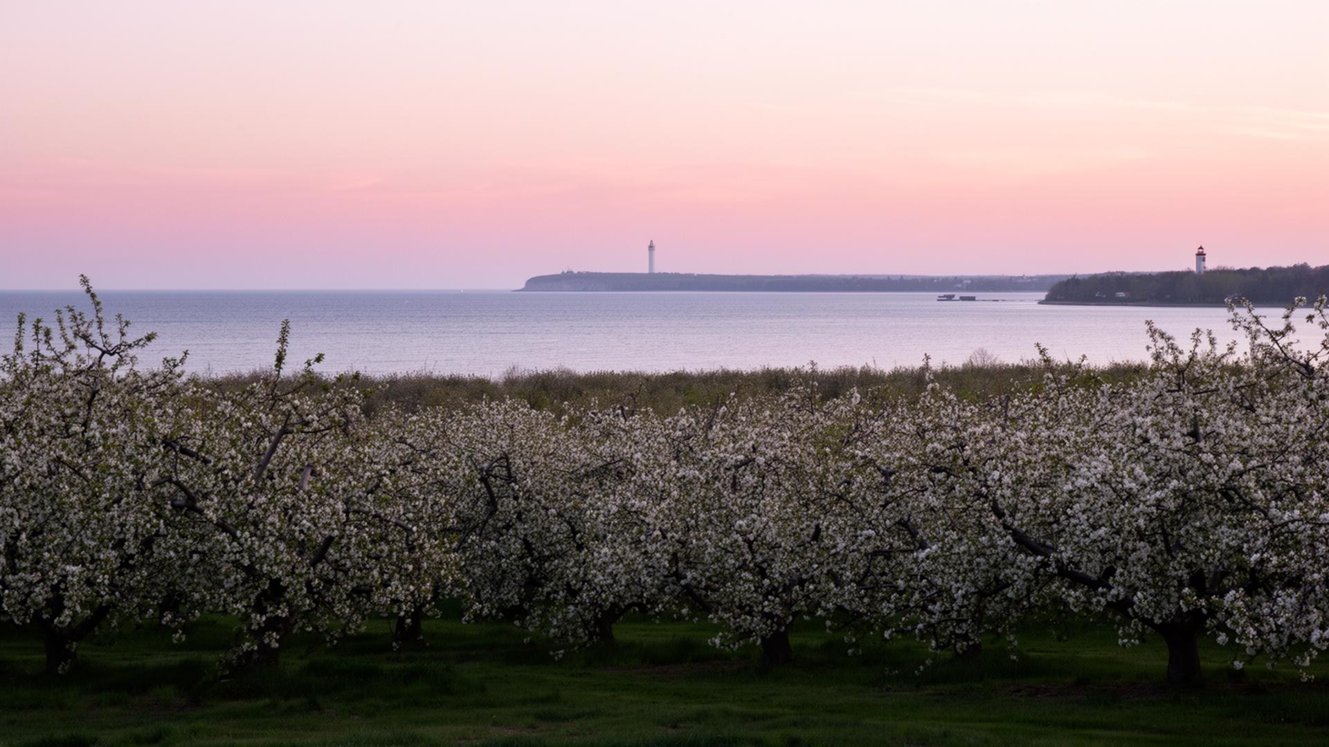 Cherry orchards above Green Bay in Door County